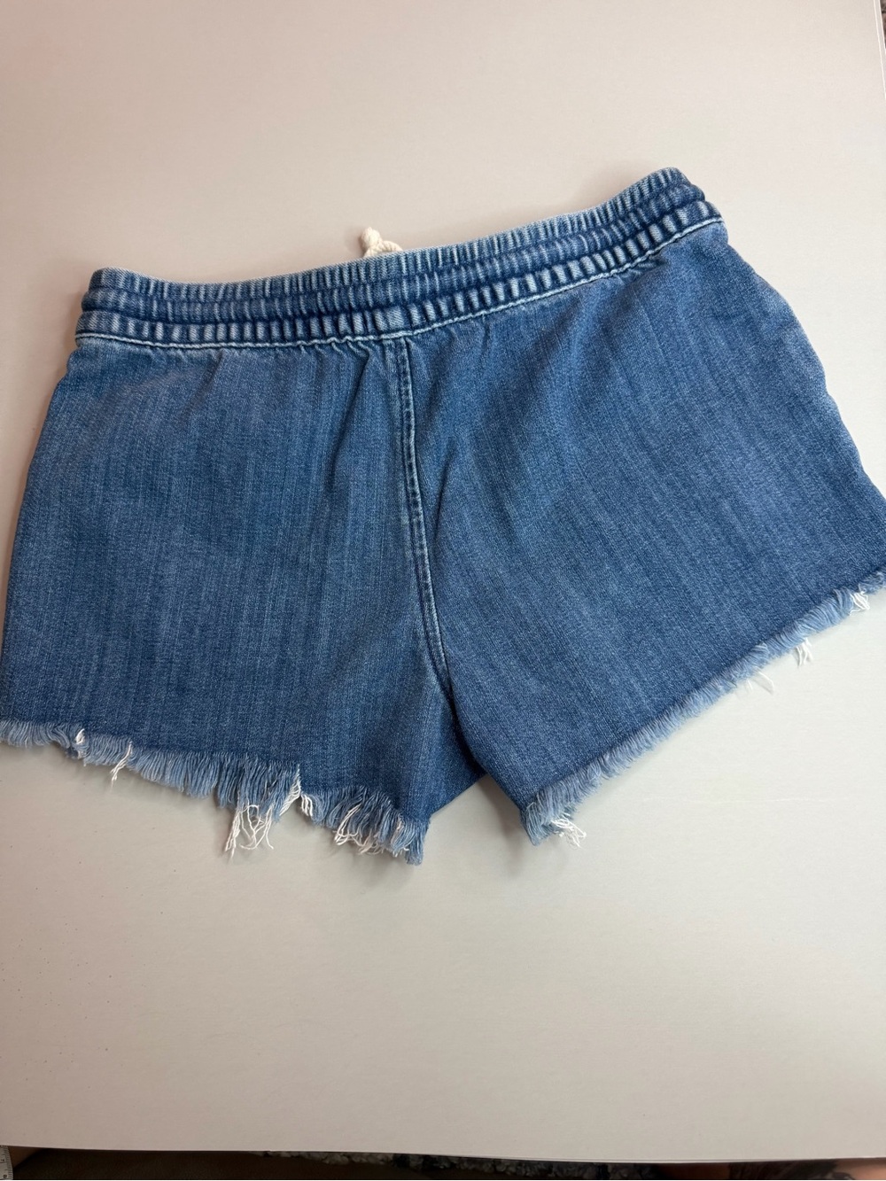 Aerie Chambray Jean Shorts Women’s Sz-XS Drawstring Pull-On Frayed Hem Mid Wash - Picture 6 of 6